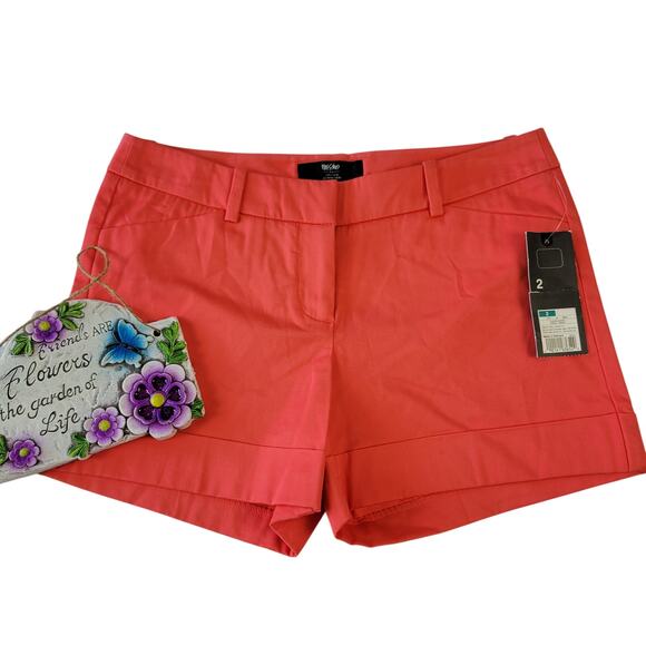 Mossimo Orange Coral Shorts NEW Stretch Flat Front Walking Chinos Women's Size 2 - Picture 2 of 9